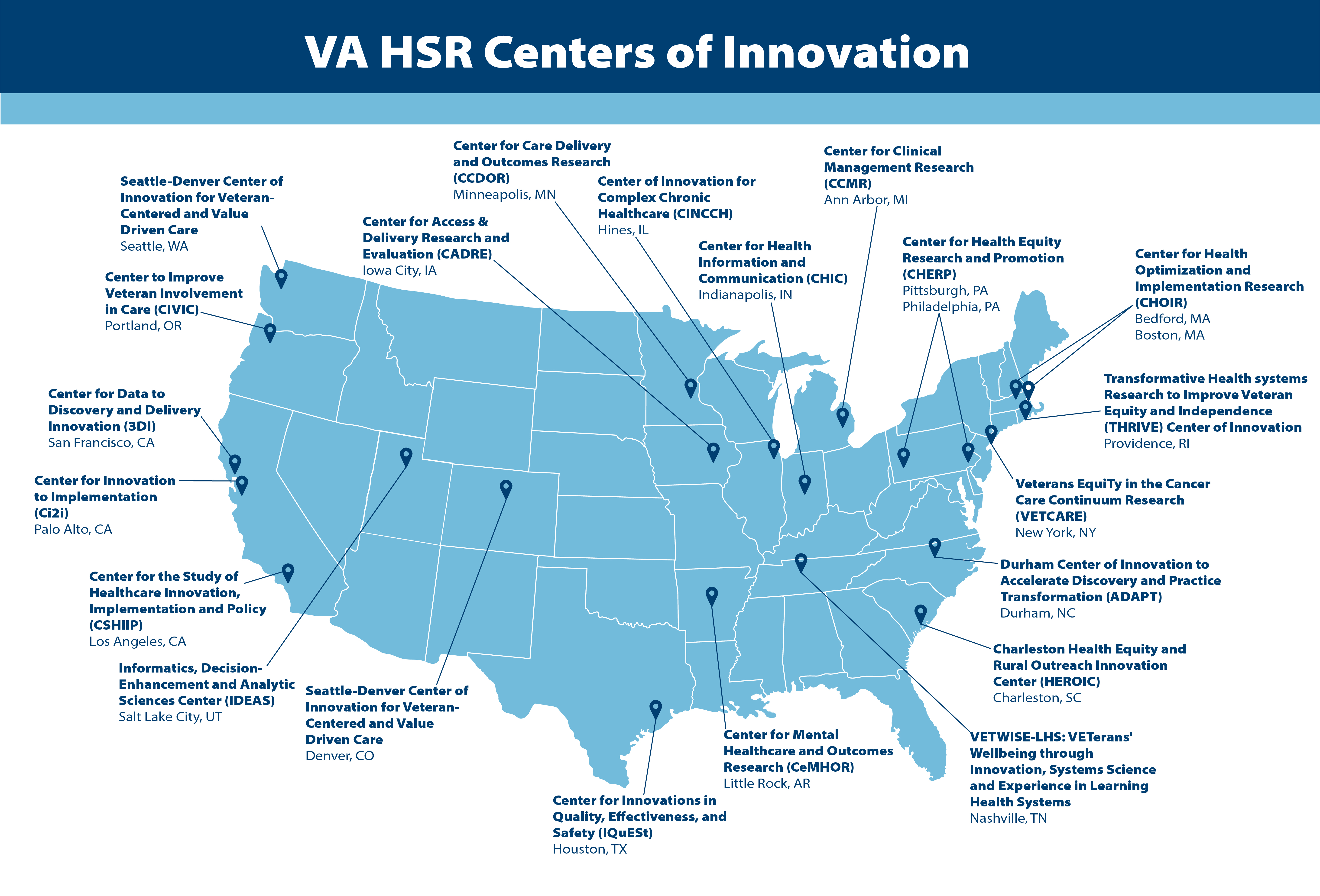 map of the 20 HSR Centers of Innovation