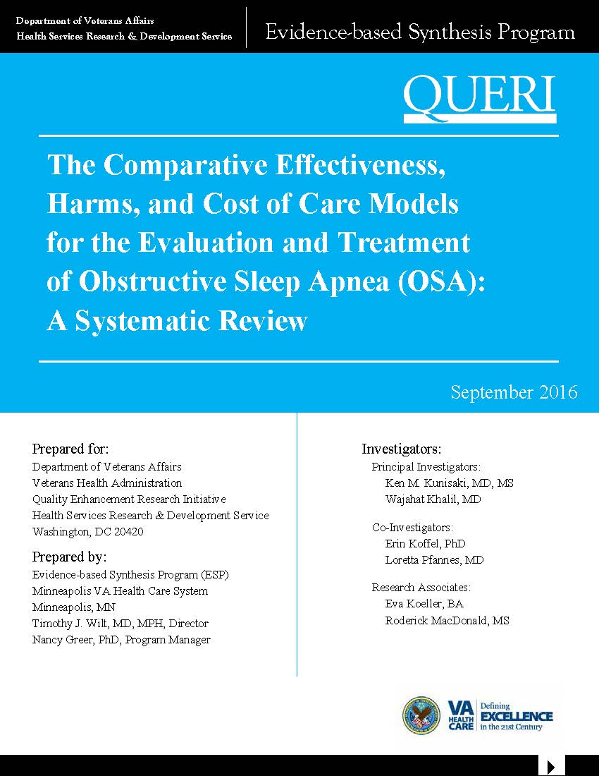 The Comparative Effectiveness, Harms, and Cost of Care Models for the Evaluation and Treatment of Obstructive Sleep Apnea (OSA)