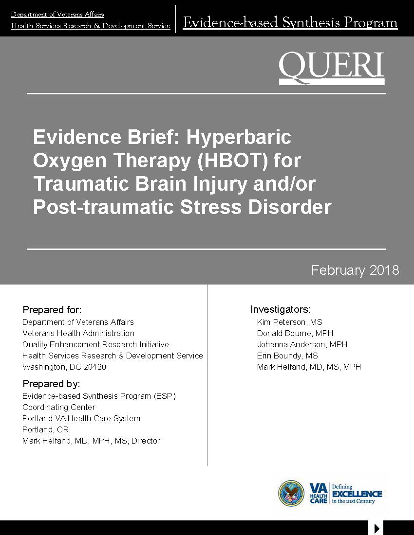 Hyperbaric Oxygen Therapy (HBOT) for Traumatic Brain Injury and/or Post-traumatic Stress Disorder