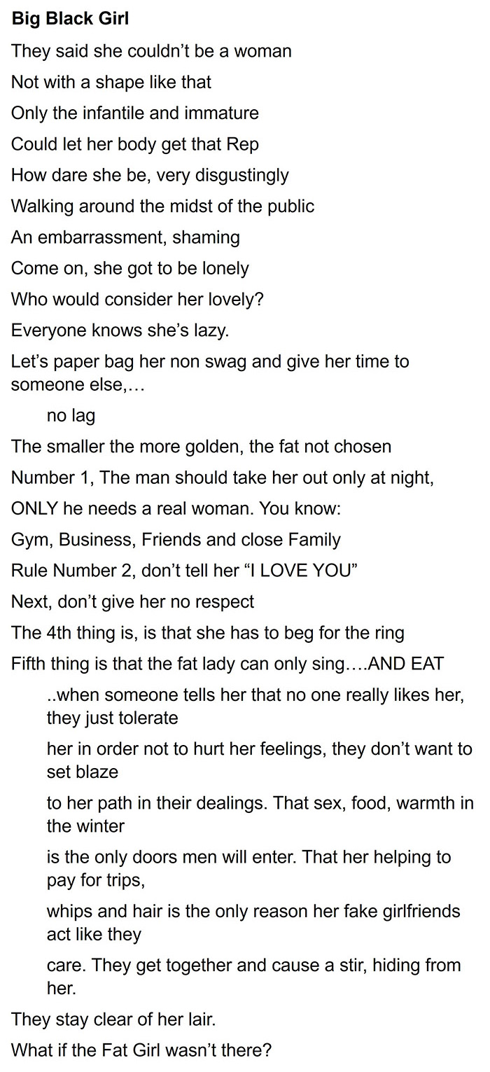 Poem- Big Black Girl by Jo Anne Hall