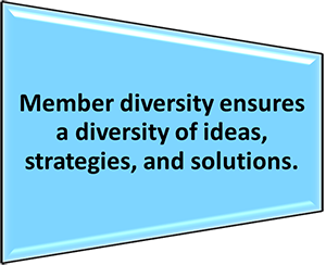 
Member diversity ensures a diversity of ideas, strategies, and solutions.