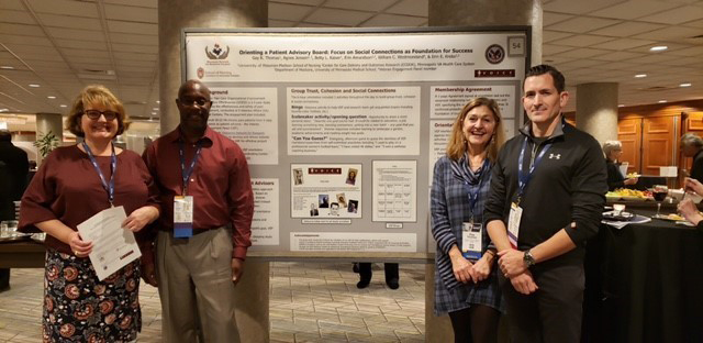 VOICE staffer Agnes Jensen, VEP members William Westmoreland and Elijah Sacra, and Gay Thomas of the University of Wisconsin present a poster at the October 2018 PCORI national meeting.