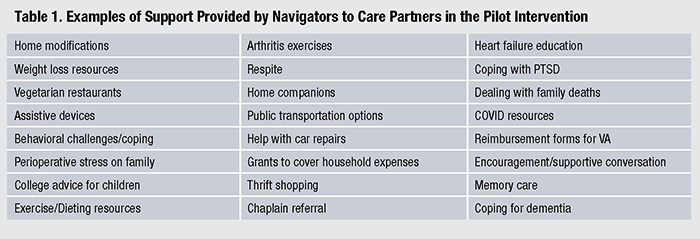 Table 1. Examples of Support Provided by Navigators to Care Partners in the Pilot Intervention